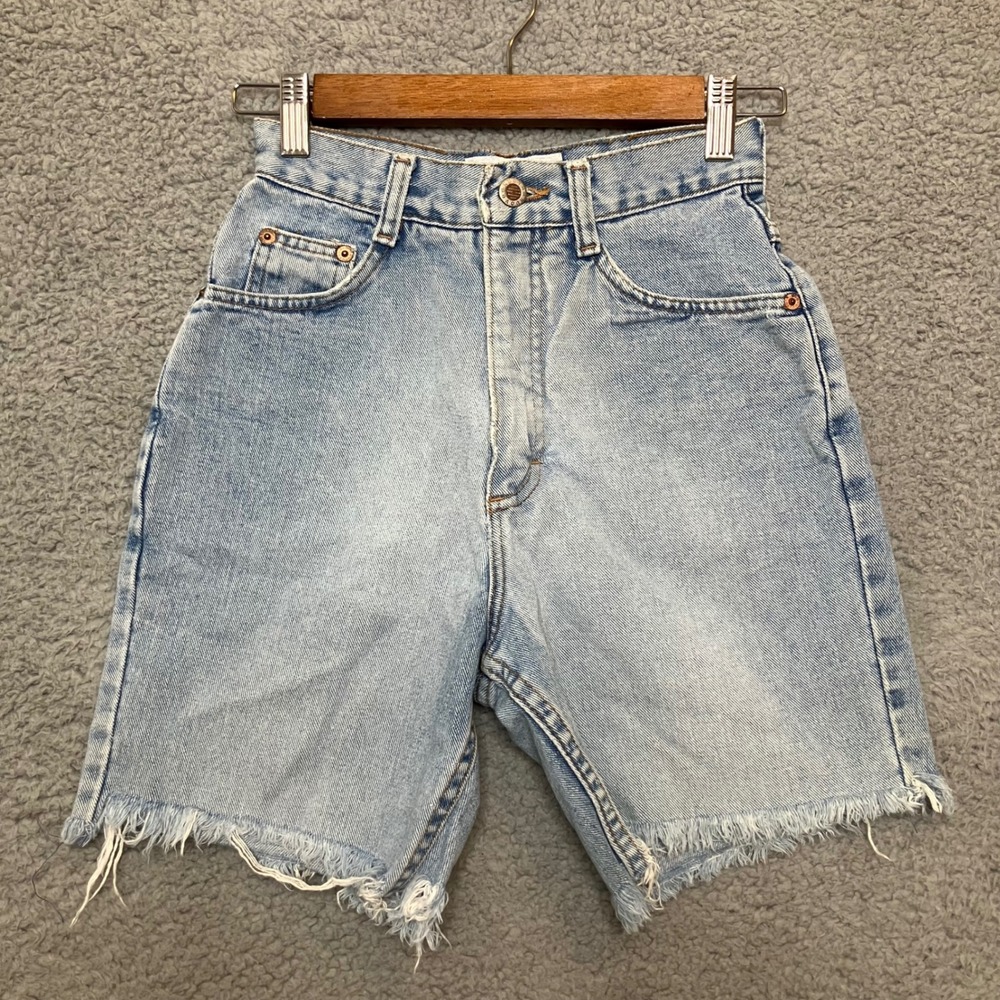 VTG Nuovo County Seat Jean Shorts‎ XS High Rise Light Denim Raw Hem Cut Off USA